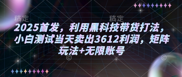 2025首发，利用黑科技带货打法，小白测试当天卖出3612利润，矩阵玩法+无限账号【揭秘】-爱学库