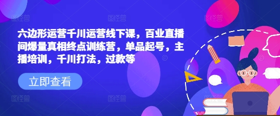 六边形运营千川运营线下课，百业直播间爆量真相终点训练营，单品起号，主播培训，千川打法，过款等-爱学库