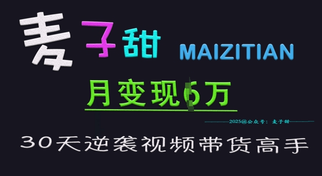 麦子甜30天逆袭视频带货高手，单月变现6W加特训营-爱学库