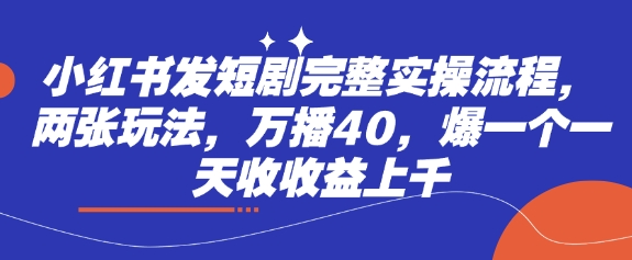 小红书发短剧完整实操流程，两张玩法，万播40，爆一个一天收收益上千-爱学库