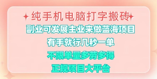 纯手机电脑打字搬砖，有手就行，几秒一单，多劳多得，正规项目大平台【揭秘】-爱学库