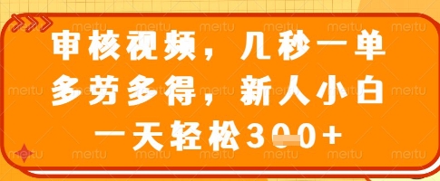 审核视频，几秒一单，多劳多得，新人小白一天轻松3张【揭秘】-爱学库